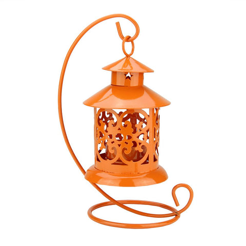 8.75" Shiny Orange Votive or Tealight Candle Holder Mini Lantern with Hanger