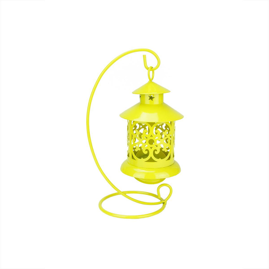 8.75" Shiny Yellow Votive or Tealight Candle Holder Mini Lantern with Hanger