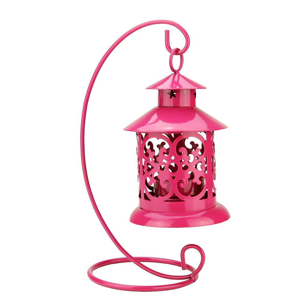 8.75" Shiny Pink Votive or Tealight Candle Holder Mini Lantern with Hanger