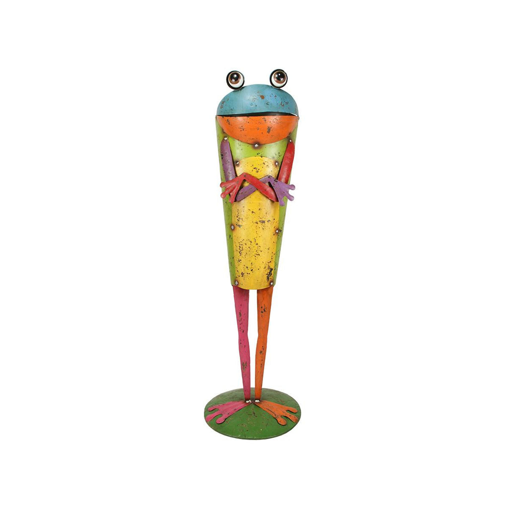 24" Bright Multi-Color Distressed Finished Frog Outdoor Garden Planter