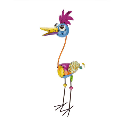 34" Whimsical Vibrantly Colored Crested Crane Bird Outdoor Garden Figure