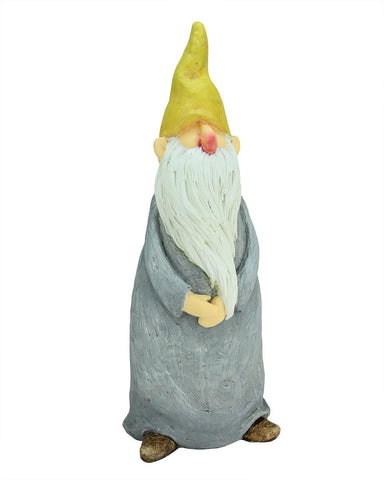 20" Gnome with Gray Robe and Yellow Cap Outdoor Patio Garden Statue