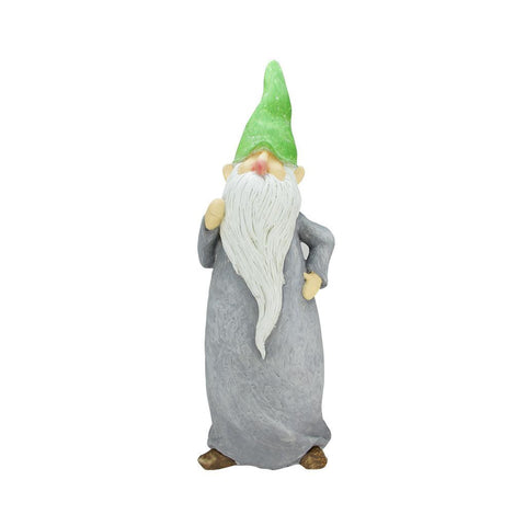 29" Standing Gnome with Gray Robe and Green Cap Outdoor Patio Garden Statue