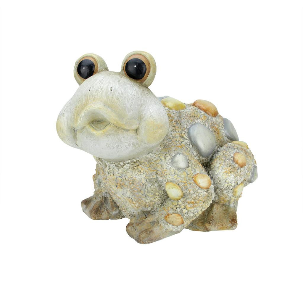 15.35" Weathered Sand Gray Stone-Inspired Frog Outdoor Patio Garden Statue