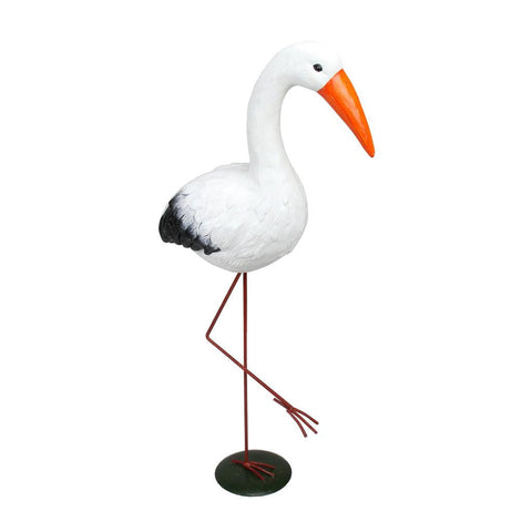 30" Lifelike White, Black and Orange Crane Outdoor Patio Garden Statue