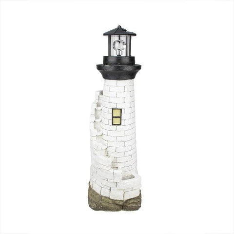 33" LED Lighted White Brick Lighthouse Water Fountain Outdoor Patio Garden Statue