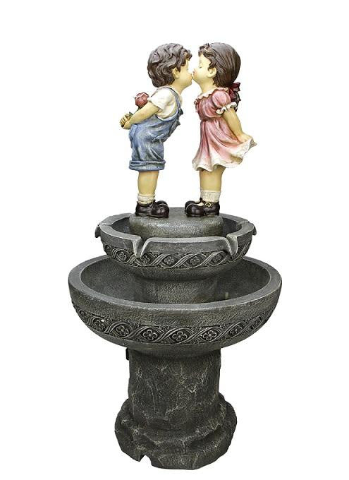 36" Kissing Boy and Girl Outdoor Patio Garden Water Fountain