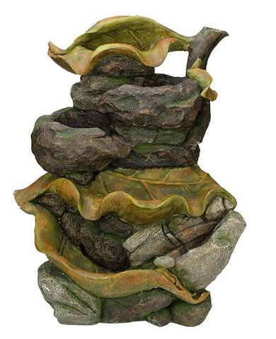 26.5" Brown, Orange and Green Mossy Leaves 5-Tier Outdoor Patio Garden Water Fountain