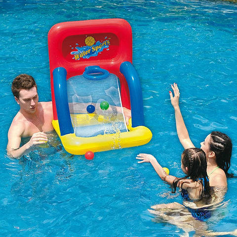 34" Red, Yellow and Blue Inflatable Swimming Pool Water Sports Basketball Shooting Game