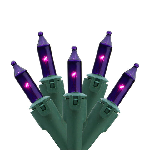 Set of 50 Opaque Purple Commercial Grade Mini Christmas Lights 5.5" Spacing - Green Wire