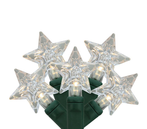 Set of 35 Warm White LED Star Commercial Grade Christmas Lights 6" Spacing - Green Wire