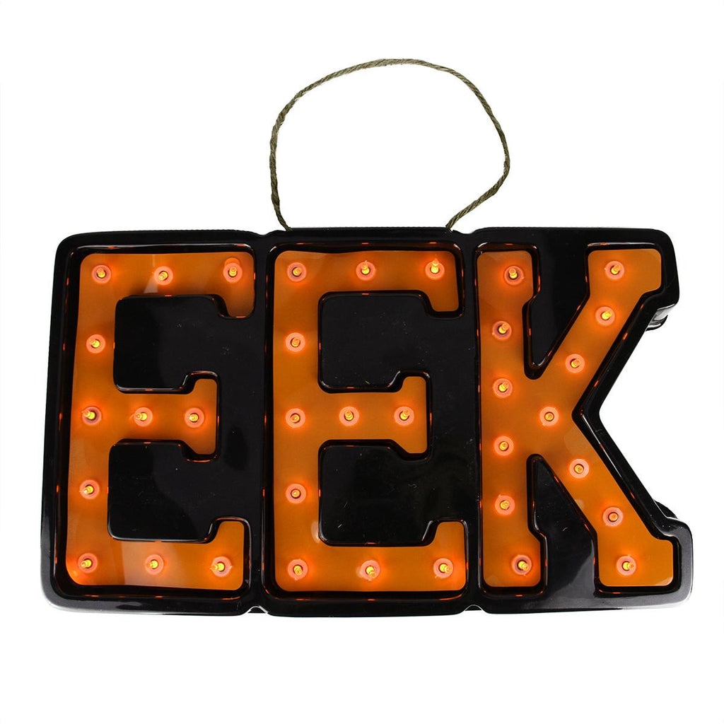 20" Lighted Black and Orange "EEK" Hanging Halloween Window or Wall Decoration