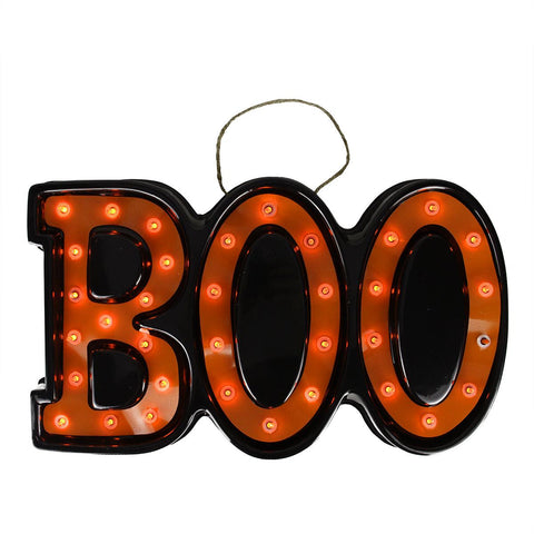 20" Lighted Black and Orange "BOO" Hanging Halloween Window or Wall Decoration