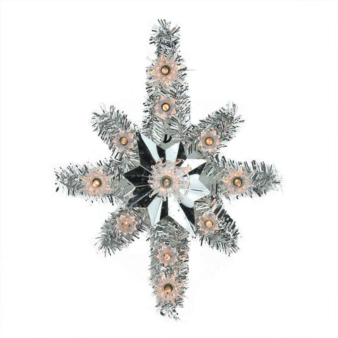 11" Lighted Silver Tinsel Star of Bethlehem Christmas Tree Topper - Clear Lights