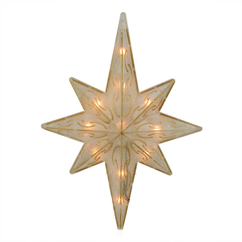 11.75" Lighted Gold Glitter Star of Bethlehem Christmas Tree Topper - Clear Lights