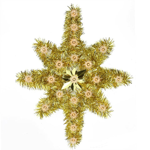 21" Oversized Lighted Gold Tinsel Star of Bethlehem Christmas Tree Topper - Clear Lights