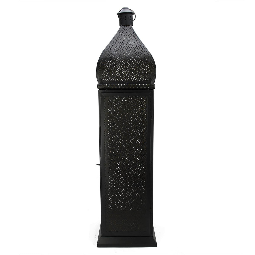 33.25" Black and Gold Moroccan Style Cut-Out Floor Pillar Candle Lantern