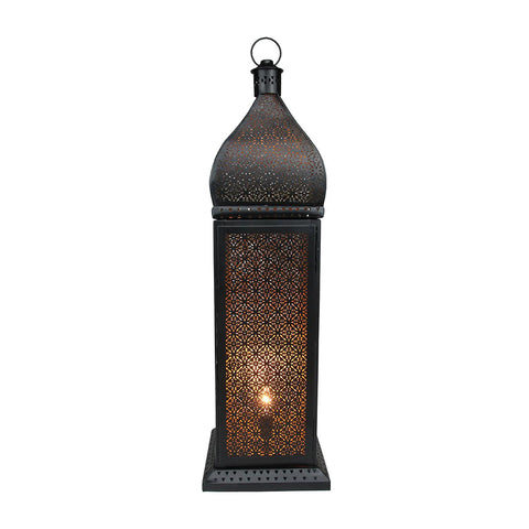 33.25" Black and Gold Moroccan Style Cut-Out Lantern Floor Lamp