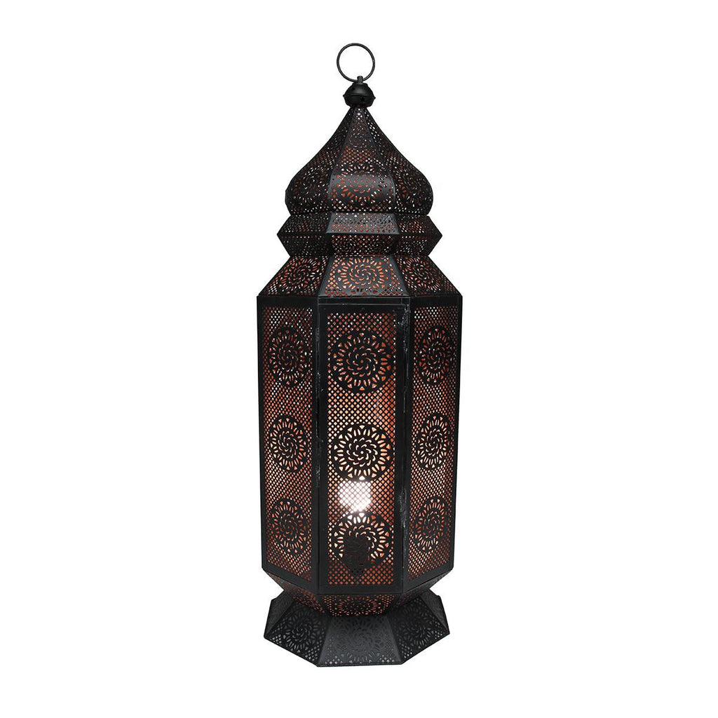 30.5" Black and Gold Moroccan Style Cut-Out Floor Lantern Lamp