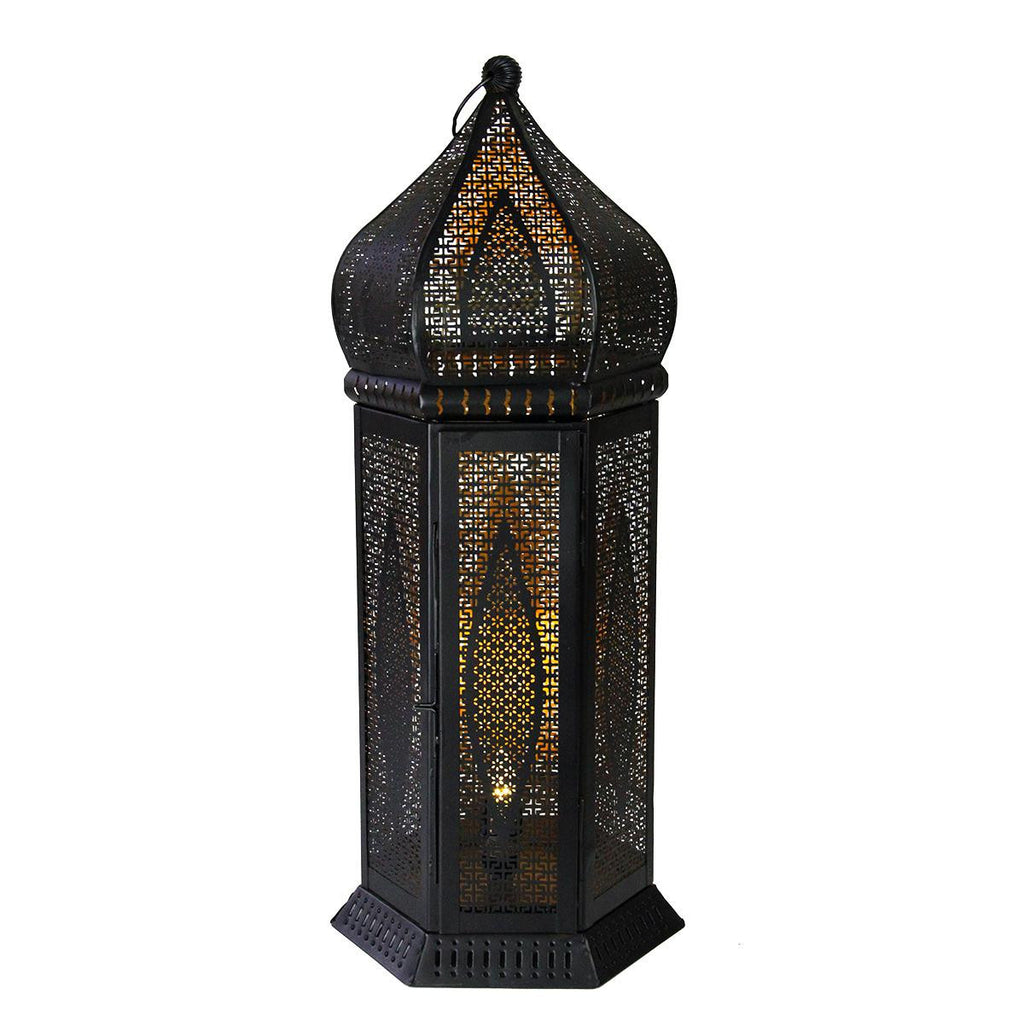 21.25" Black and Gold Middle Eastern Style Cut-Out Table Lantern Lamp