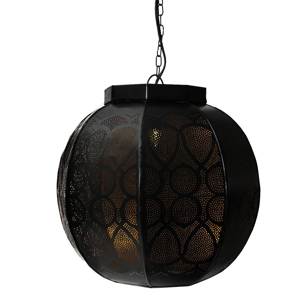 14" Black and Gold Moroccan Style Cut-Out Hanging Lantern Pendant Ceiling Light Fixture