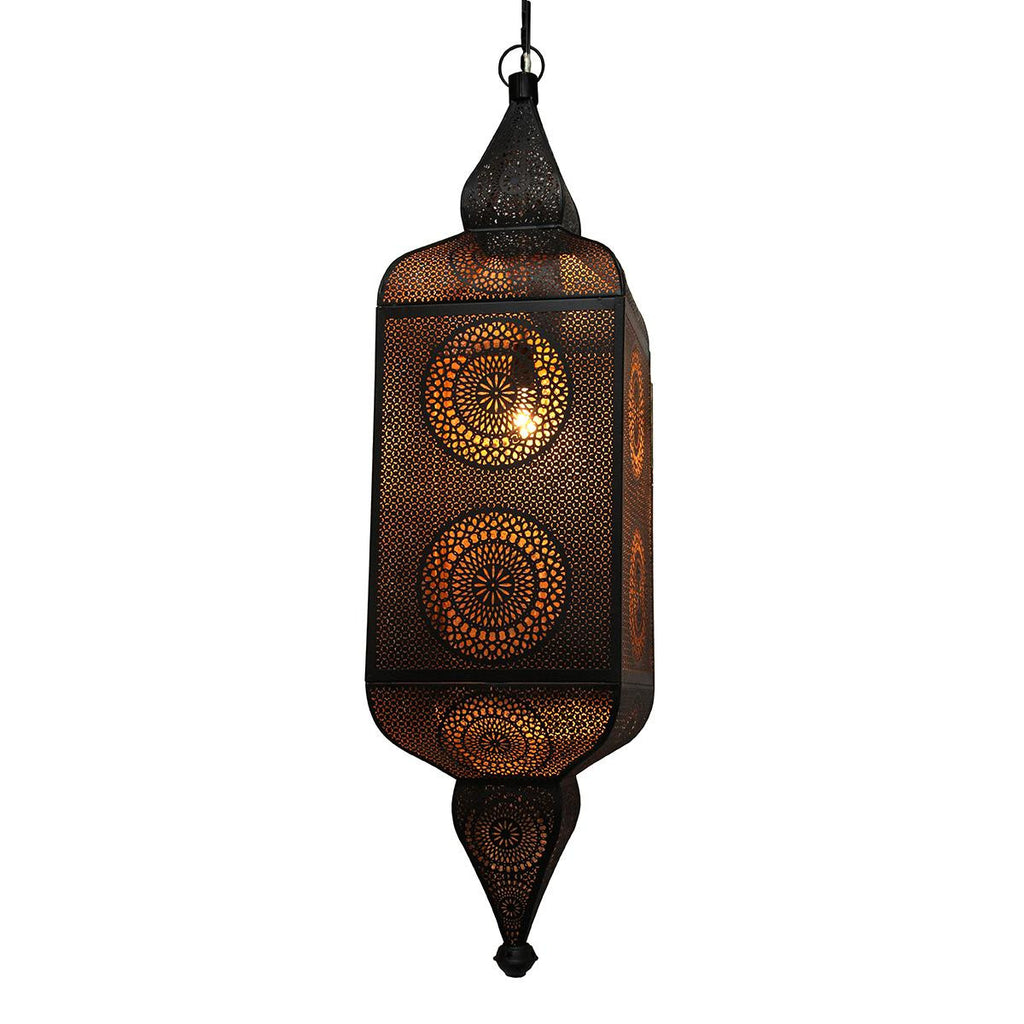 38" Black and Gold Moroccan Style Cut-Out Hanging Lantern Pendant Ceiling Light Fixture