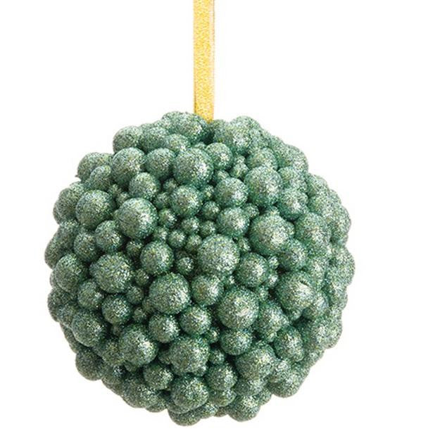 5.5" Regal Peacock Seafoam Green Textured Glitter Ball Decorative Christmas Ornament