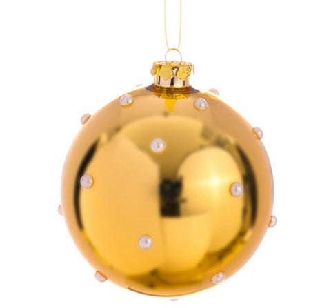 4.75" Glamour Time Exquisite Pearl Beaded Shiny Gold Christmas Glass Ball Ornament