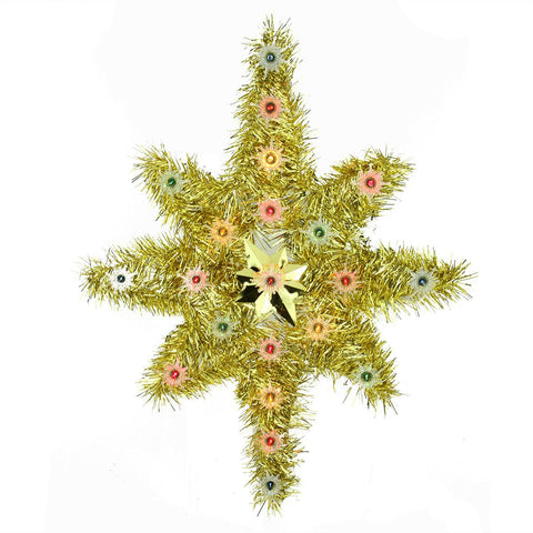 21" Oversized Lighted Gold Tinsel Star of Bethlehem Christmas Tree Topper - Multi-Color Lights