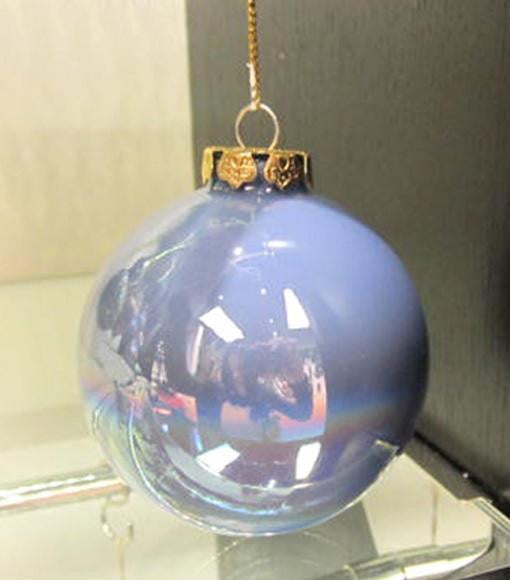 3.25" Periwinkle Blue Iridescent Striped Christmas Glass Ball Ornament