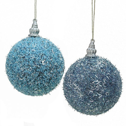 Pack of 4 Light Blue Beaded Silver Tinsel Confetti Christmas Ball Ornaments 3" (75mm)