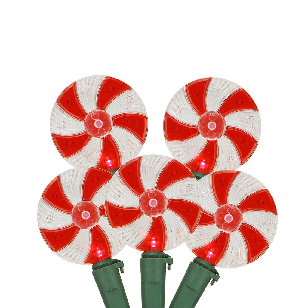 Set of 20 Peppermint Twist Red and White Candy LED Christmas Lights 4" Spacing - Green Wire