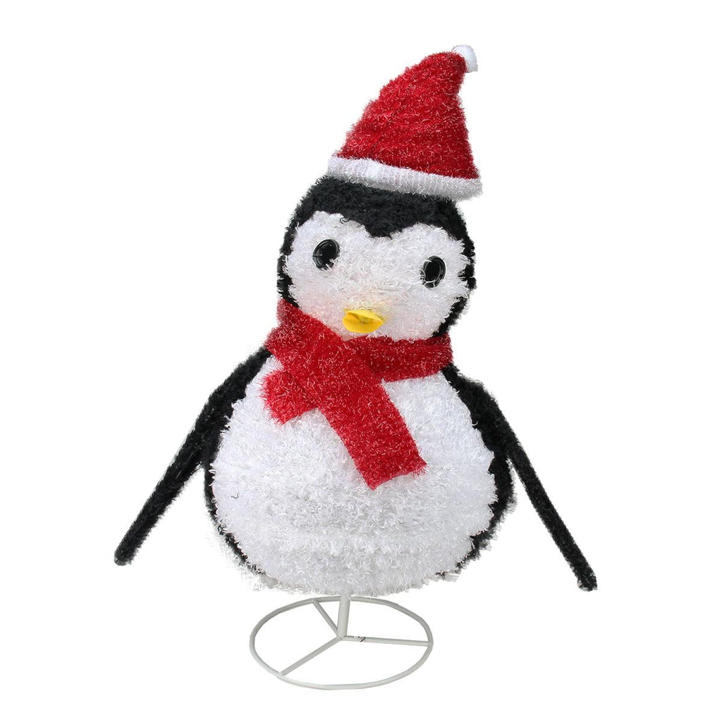 32" Pre-Lit  Outdoor Chenille Penguin w- Santa Hat Christmas Yard Art Decoration