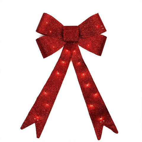 38" Pre-Lit Red Sparkly Bow Commercial Sized Christmas Decoration - Warm White Lights