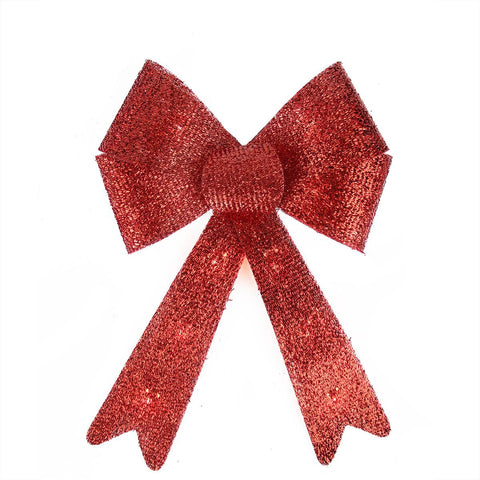 16" Pre-Lit Red Sparkly Bow Large Christmas Decoration - Warm White Lights