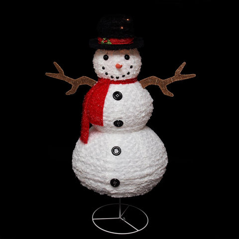 48" Pre-Lit Outdoor Chenille Swirl Snowman w- Top Hat Christmas Yard Art Decoration