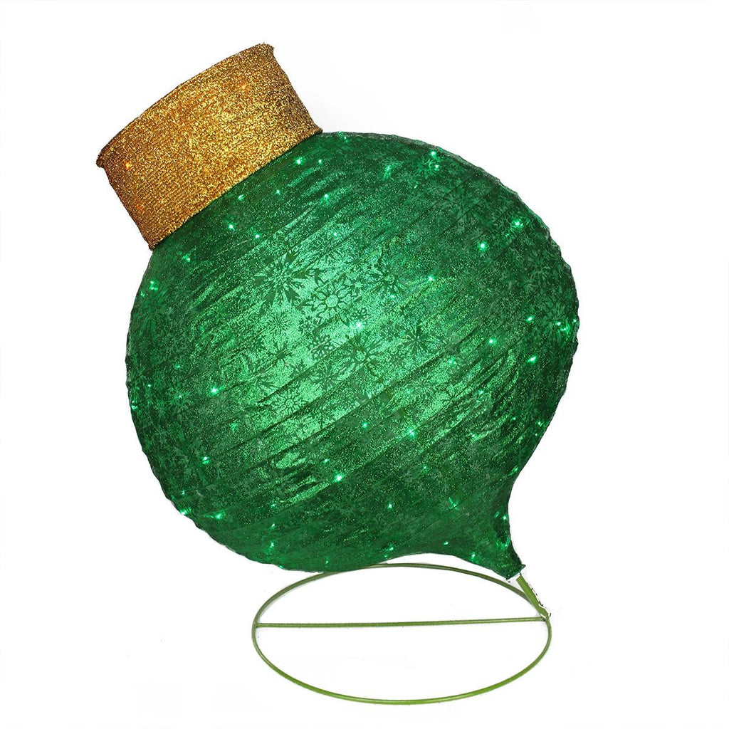 36" Pre-Lit Twinkling LED Green Glitter Onion Ornament Christmas Yard Art Decoration