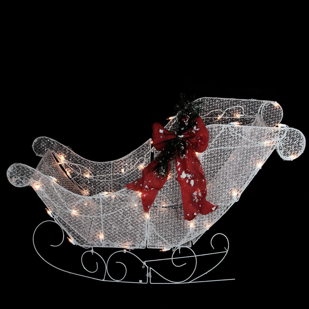 37" Pre-Lit Outdoor White Glittering Sleigh Christmas Yard Art Decoration