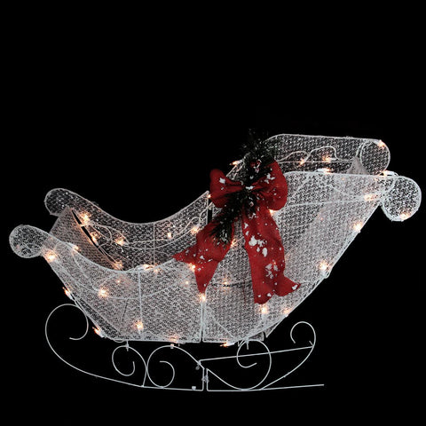 37" Pre-Lit Outdoor White Glittering Sleigh Christmas Yard Art Decoration