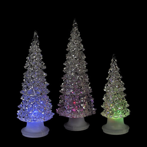 Set of 3 Icy Crystal Multicolored LED Christmas Trees Battery Operated Table Top Decor 9"