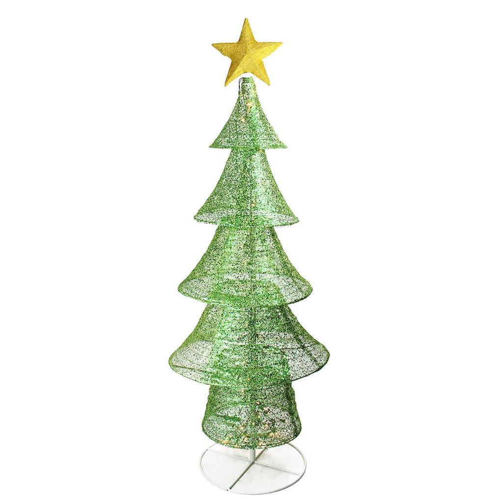 61" Pre-Lit Green Glittered Christmas Tree Yard Art Decoration