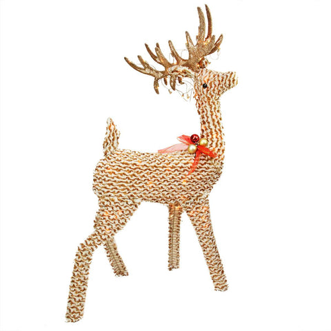 48.5" Pre-Lit Brown and White Striped Chenille Reindeer Yard Art Decoration