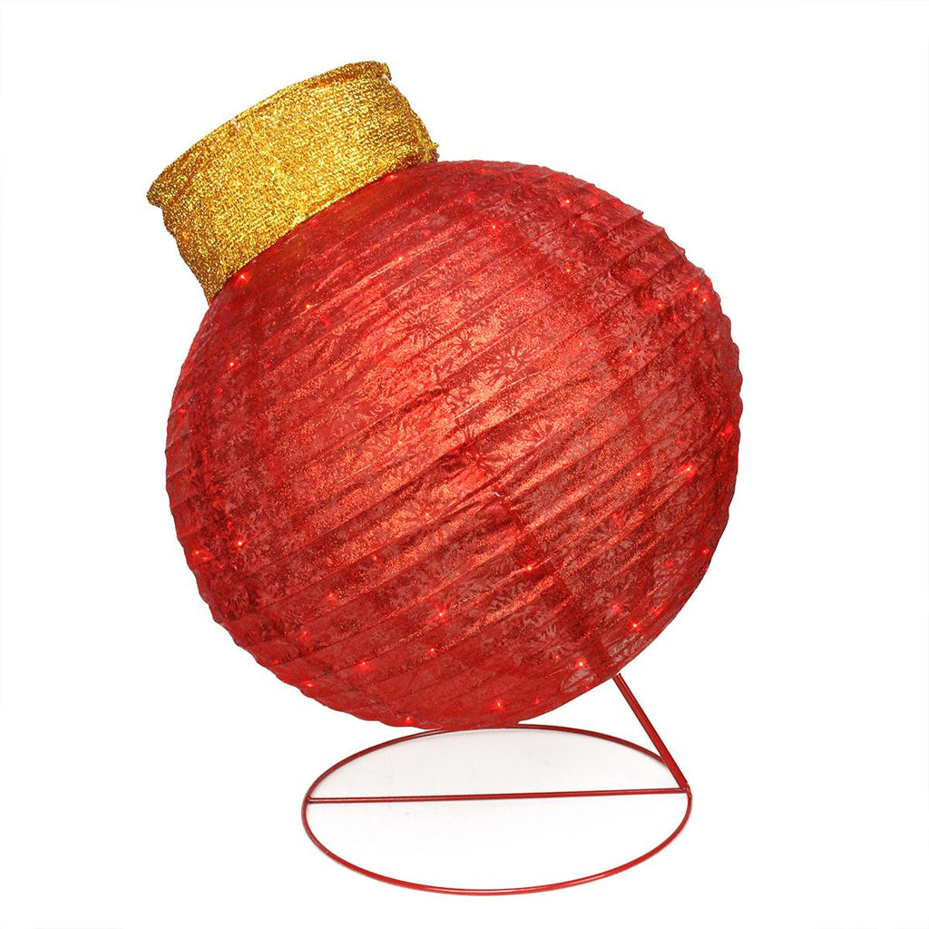 36" Pre-Lit Twinkling LED Red Glitter Ball Ornament Christmas Yard Art Decoration