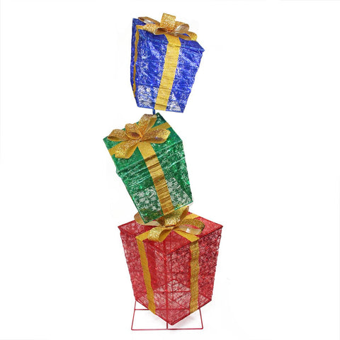 3-Piece Glistening Prismatic Gift Box LED Lighted Christmas Yard Art Decoration Set