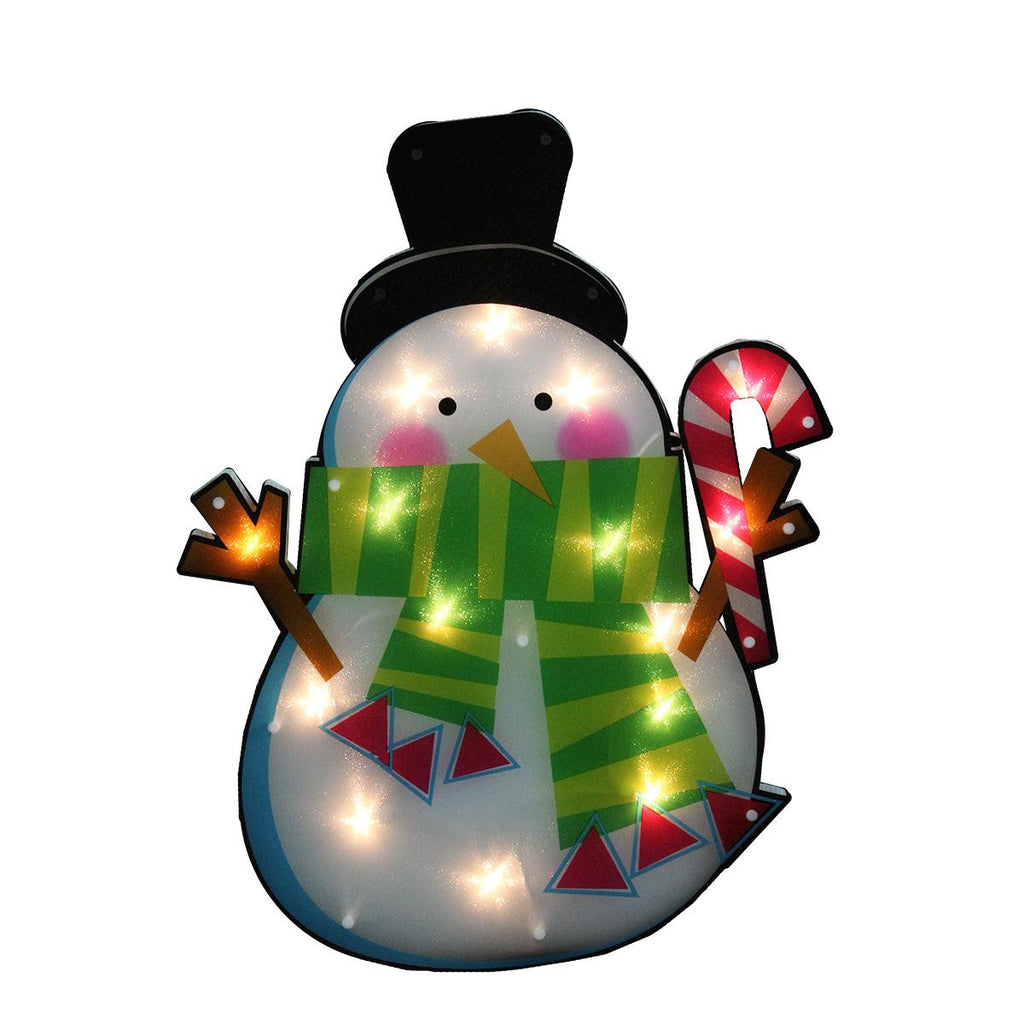 23.75" Lighted Shimmering Snowman with Candy Cane Christmas Window Silhouette Decoration