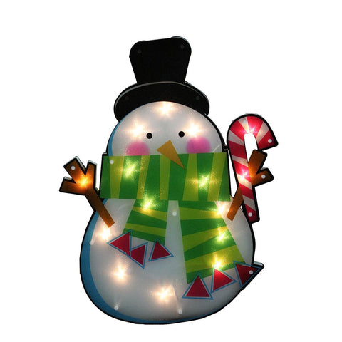 23.75" Lighted Shimmering Snowman with Candy Cane Christmas Window Silhouette Decoration