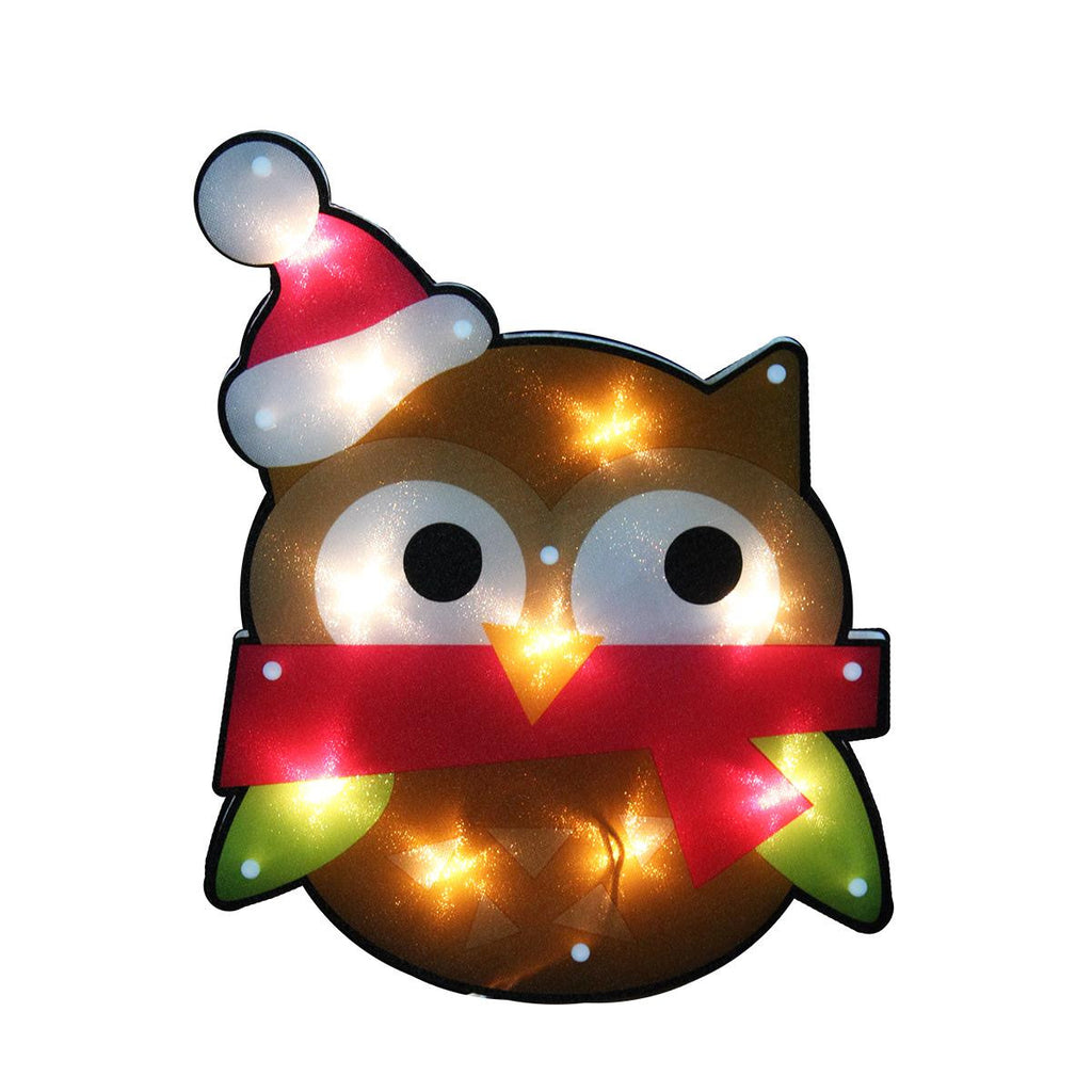 15" Lighted Shimmering Owl with Santa Hat Christmas Window Silhouette Decoration