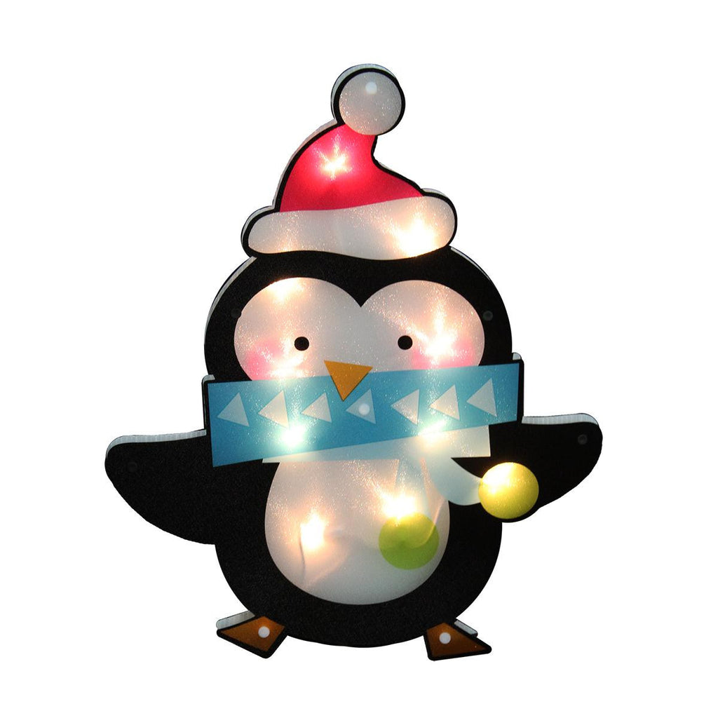 17" Lighted Shimmering Penguin with Santa Hat Christmas Window Silhouette Decoration