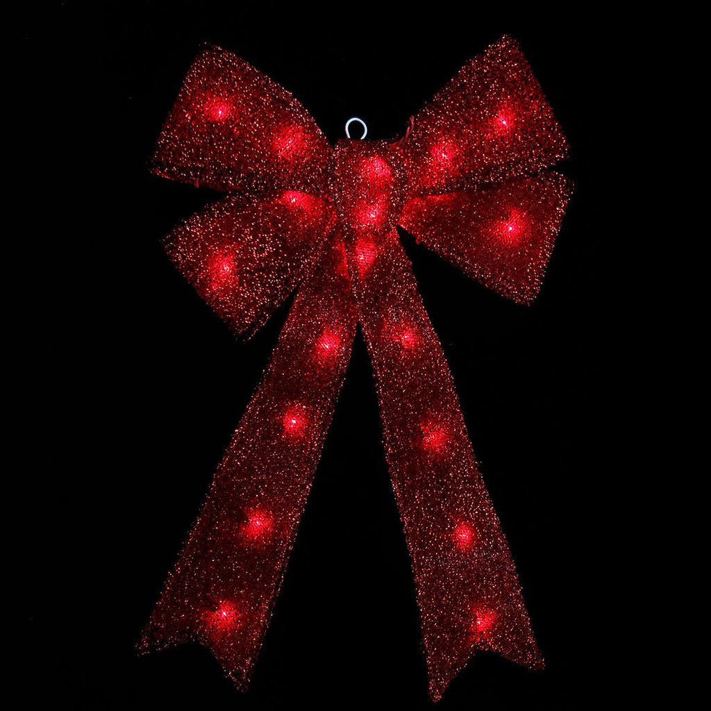 24" x 16" Lighted Sparkling Red Tinsel Bow Christmas Decoration