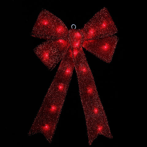 24" x 16" Lighted Sparkling Red Tinsel Bow Christmas Decoration